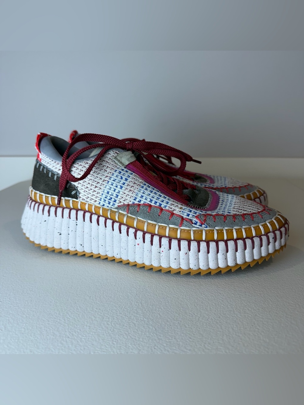 Chloé White Joy Red Nama Platform Athletic Preppy Designer Sneakers Size 41 10.5